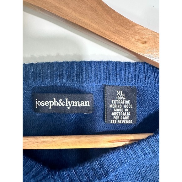Joseph & Lyman Merino Wool Sweater Mens XL Blue V Neck Classic Old Money Preppy - Picture 5 of 7